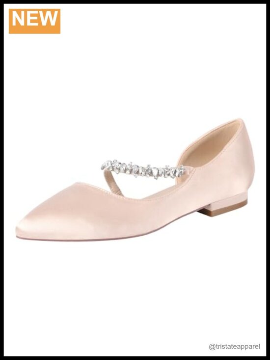 Shoes - ERIJUNOR Women's Low Heel Pointy Toe Pumps Satin Rhinestone Wedding Party Shoes